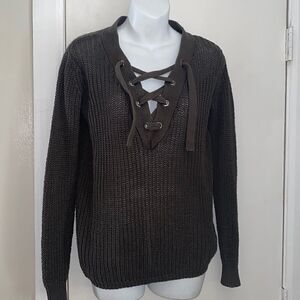 RUBY MOON Olive Green Knit Sweater with Tie Detail-XS